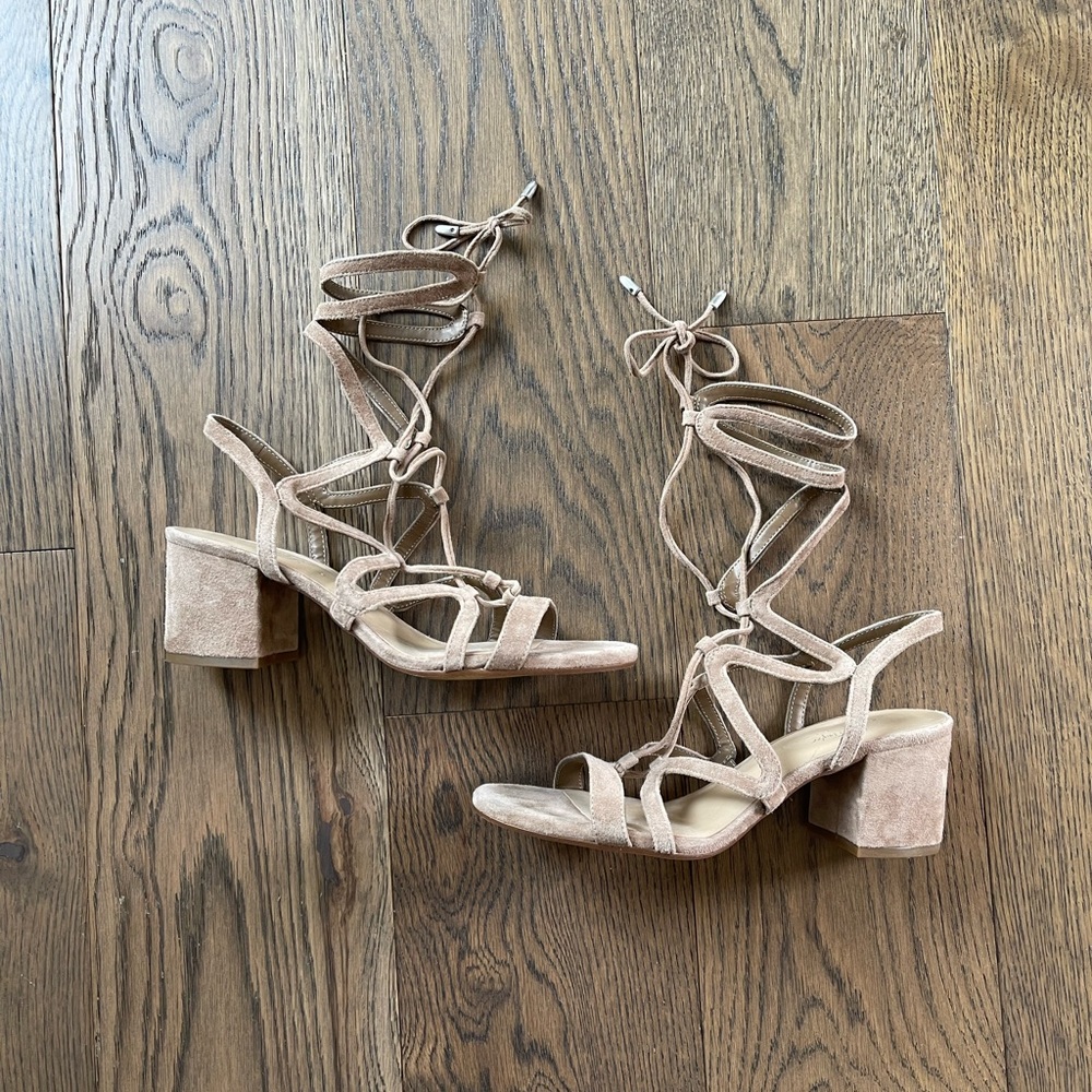 Lord & Taylor 424 Fifth Tan Leather Heeled Sandals 8